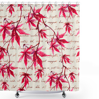 Personality  Red Maple Leaves With Hand Written Text. Seamless Pattern. Watercolor Shower Curtains