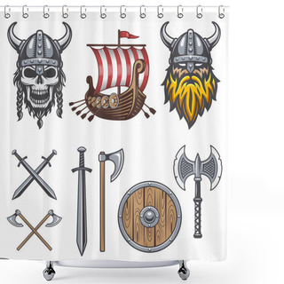 Personality  Set Of Colored Viking Elements Shower Curtains