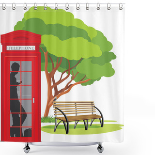 Personality  Telephone Box In The Park Shower Curtains
