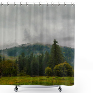 Personality  The Carpathian Mountains Landscape During Mist In The Autumn Season Shower Curtains