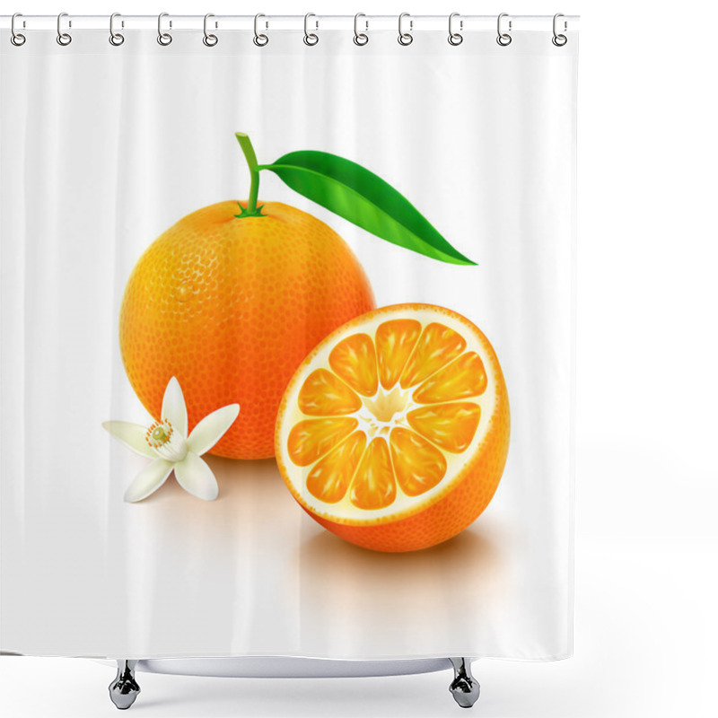 Personality  Tangerine Fruit With Half And Flower On White Background Shower Curtains