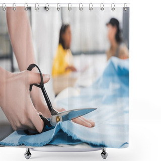 Personality  Young Dressmaker Cutting Fabric With Scissors Shower Curtains
