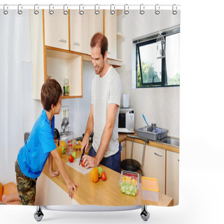 Personality  Father Preparing His Son's Lunch Shower Curtains