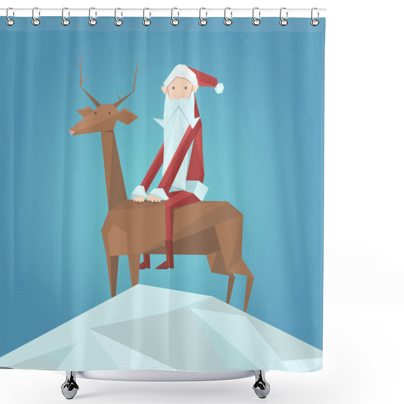 Personality  Santa Claus And Reindeer. Vector Illustration Shower Curtains