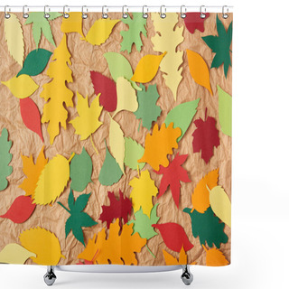Personality  Flat Lay With Colorful Papercrafted Foliage Arranged On Crumpled Paper Background Shower Curtains