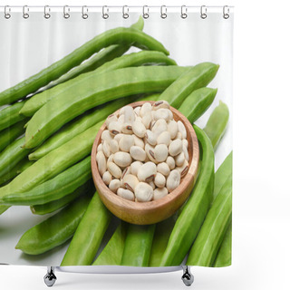 Personality  Sword Beans With Fresh Vegetables On White Background Shower Curtains