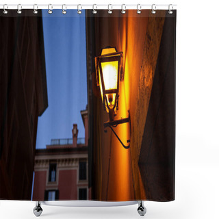 Personality  Buildings With Lighted Lantern On Wall In Evening In Rome, Italy Shower Curtains