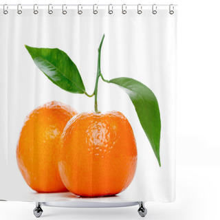 Personality  Tangerines With Leaves Isolated Over White Shower Curtains