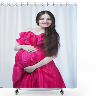 Personality  Woman Holding Her Pregnant Belly Shower Curtains