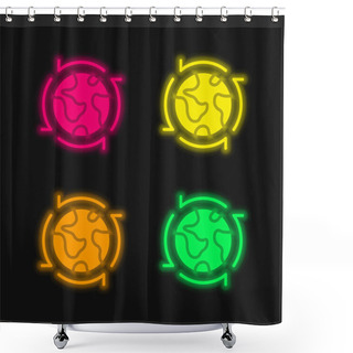 Personality  Around The World Four Color Glowing Neon Vector Icon Shower Curtains