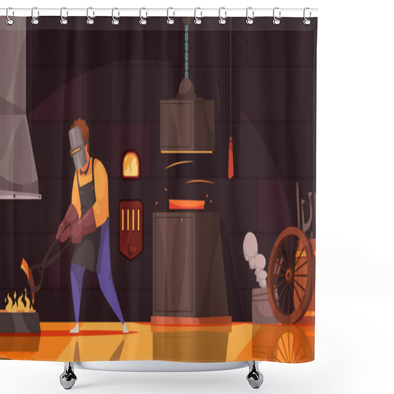 Personality  Blacksmith Workshop Cartoon Composition Shower Curtains