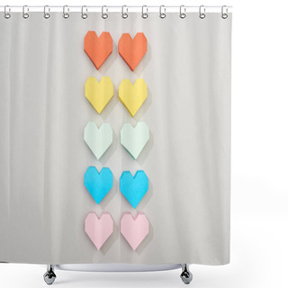 Personality  Top View Of Decorative Paper Hearts On Grey Background Shower Curtains