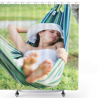 Personality  Relaxing In The Hammock. Summer Day. Shower Curtains