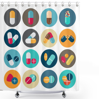 Personality  Colorful Pills And Capsules Icon Shower Curtains