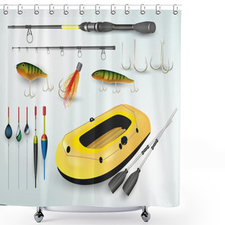 Personality  Fishing Boat And Rod Elements Shower Curtains