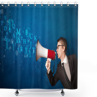 Personality  Man In Shirt Shouting Into Megaphone And Text Come Out Shower Curtains