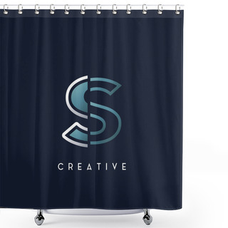 Personality  Abstract Techno Outline Letter S Logo Vector Design. Shower Curtains