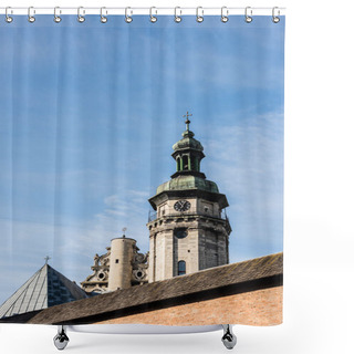 Personality  Korniakt Tower And Monastery Wall Against Blue Sky In Lviv, Ukraine Shower Curtains