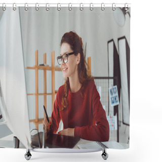 Personality  Designer Working With Graphics Tablet Shower Curtains