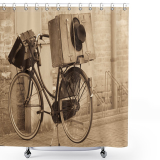 Personality  Shabby Black Hat And Suitcases On The Bike Shower Curtains