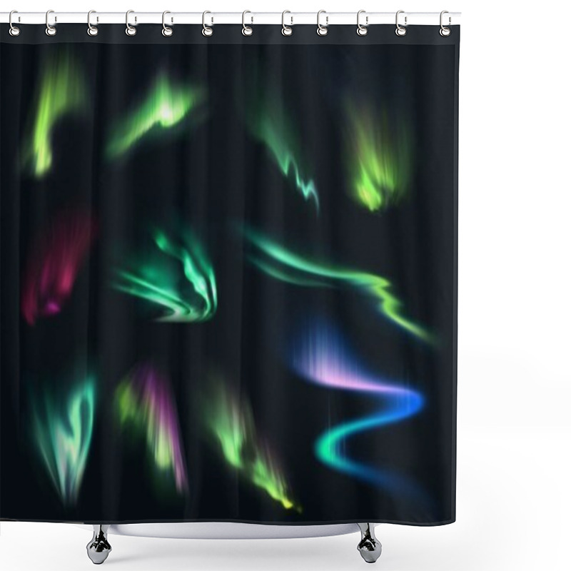 Personality  Aurora Northern, Polar And Southern Lights Realistic Vector On Night Sky Background. Aurora Polaris, Borealis And Australis With Green, Blue, Pink And Purple Neon Lights, Shining Rays And Swirls Shower Curtains