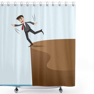Personality  Cartoon Businessman Risky On Cliff Shower Curtains