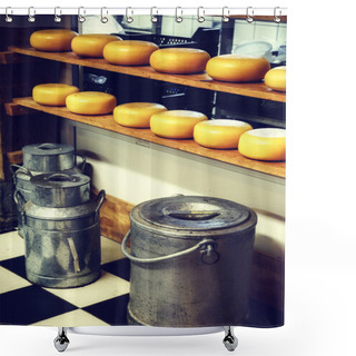 Personality  Cheese Rounds And Milk Cans Shower Curtains