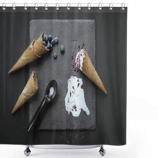 Personality  Ice Cream And Blueberries In Wafer Cones Shower Curtains