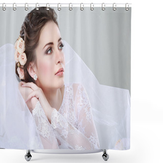 Personality  Portrait Of Beautiful Bride. Wedding Dress. Wedding Decoration Shower Curtains