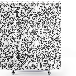 Personality  Cute Aliens Monsters Doodle Seamless Pattern Shower Curtains