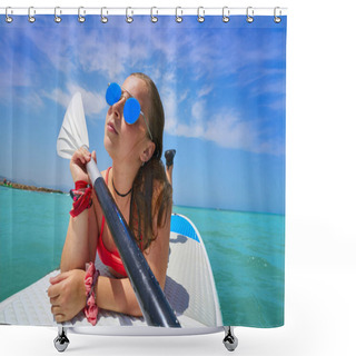 Personality  Girl Relaxed Lying On Paddle Surf Board SUP Relaxed In Summer Shower Curtains