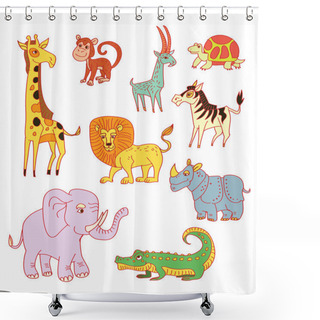 Personality  African Animals Set - Funny Cartoon Hand Drawn Characters.Vector Illustration, Color, Childish Jungle Animals Collection. Scetchy Tropical Animals. Shower Curtains
