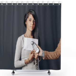 Personality  Portrait Of Beautiful Brunette Young Woman Shower Curtains