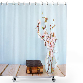 Personality  Top View Image Of Spring White Cherry Blossoms Tree Shower Curtains