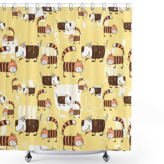 Personality  Funny Cats And Dogs Seamless Texture. Shower Curtains