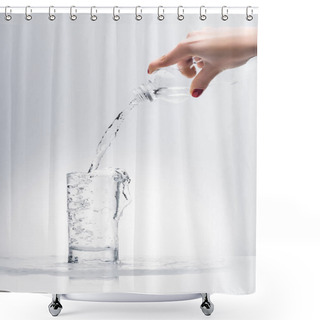 Personality  Cropped Shot Of Woman Pouring Fresh Water Into Glass From Plastic Bottle Shower Curtains