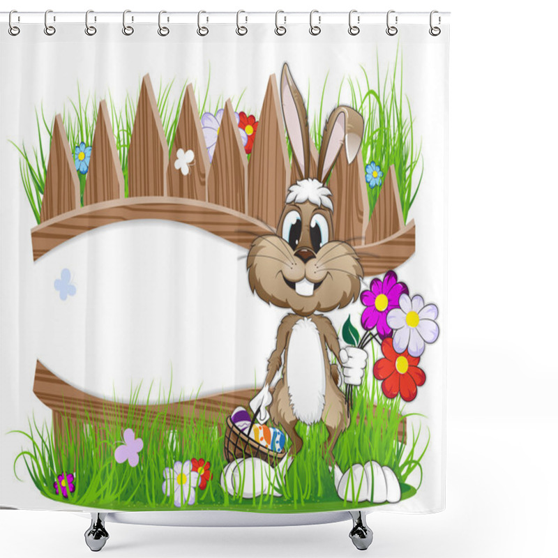 Personality  Easter Bunny With Egg Basket Shower Curtains