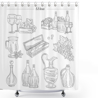 Personality  Wine And Grapes, Hand Drawn Shower Curtains