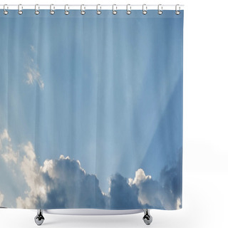 Personality  Blue Sky Sun Rays From Behind The Clouds Shower Curtains