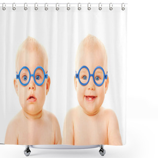 Personality  Two Twins Babies Boys Wearing Glasses. Shower Curtains