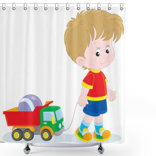 Personality  Boy Walking With Toys Shower Curtains