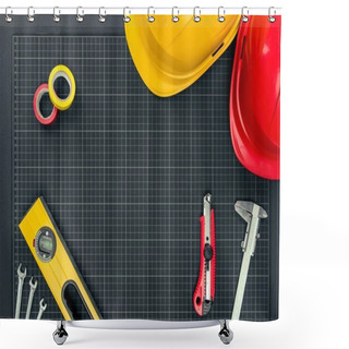 Personality  Tools And Hardhats On Graph Paper Shower Curtains