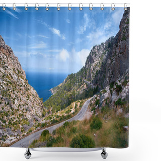 Personality  Beautiful Picturesque Winding Road Of Spain Summer Coast And Mediterranean Sea With Tunnel. Shower Curtains