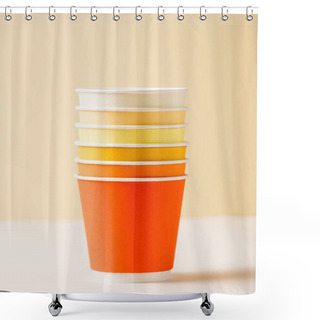 Personality  Colorful Disposable Cups On White Surface Isolated On Beige Shower Curtains