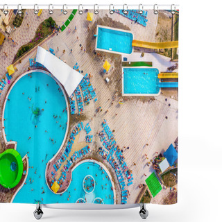 Personality  Aerial Drone View Looking Straight Down From Above Colorful Summer Time Fun At Water Park Shower Curtains