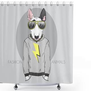 Personality  Bull Terrier In Hoodie And Sunglasses Shower Curtains