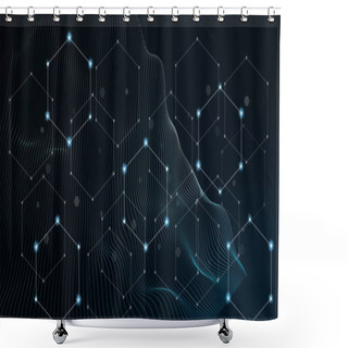 Personality  Image Of Connections And Hexagons On Black Background. Global Network, Data, Communication And Technology Concept Digitally Generated Image. Shower Curtains