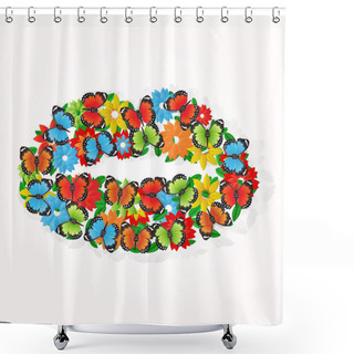 Personality  Vector Background With Butterflies And Flowers. Shower Curtains
