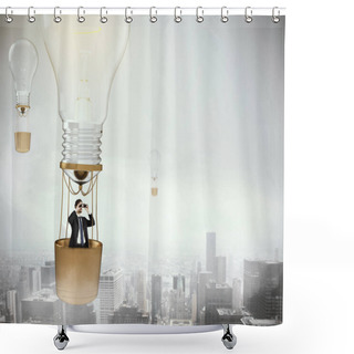 Personality  Balloon Bulb Flying  In The Sky With Businessman  Shower Curtains