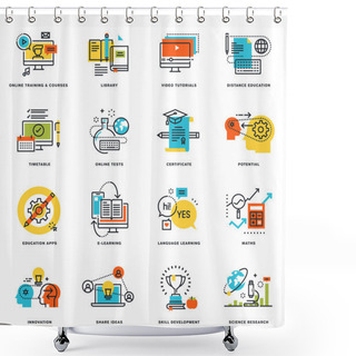 Personality  Set Of Flat Line Design Icons Of Online Education And E-learning Shower Curtains